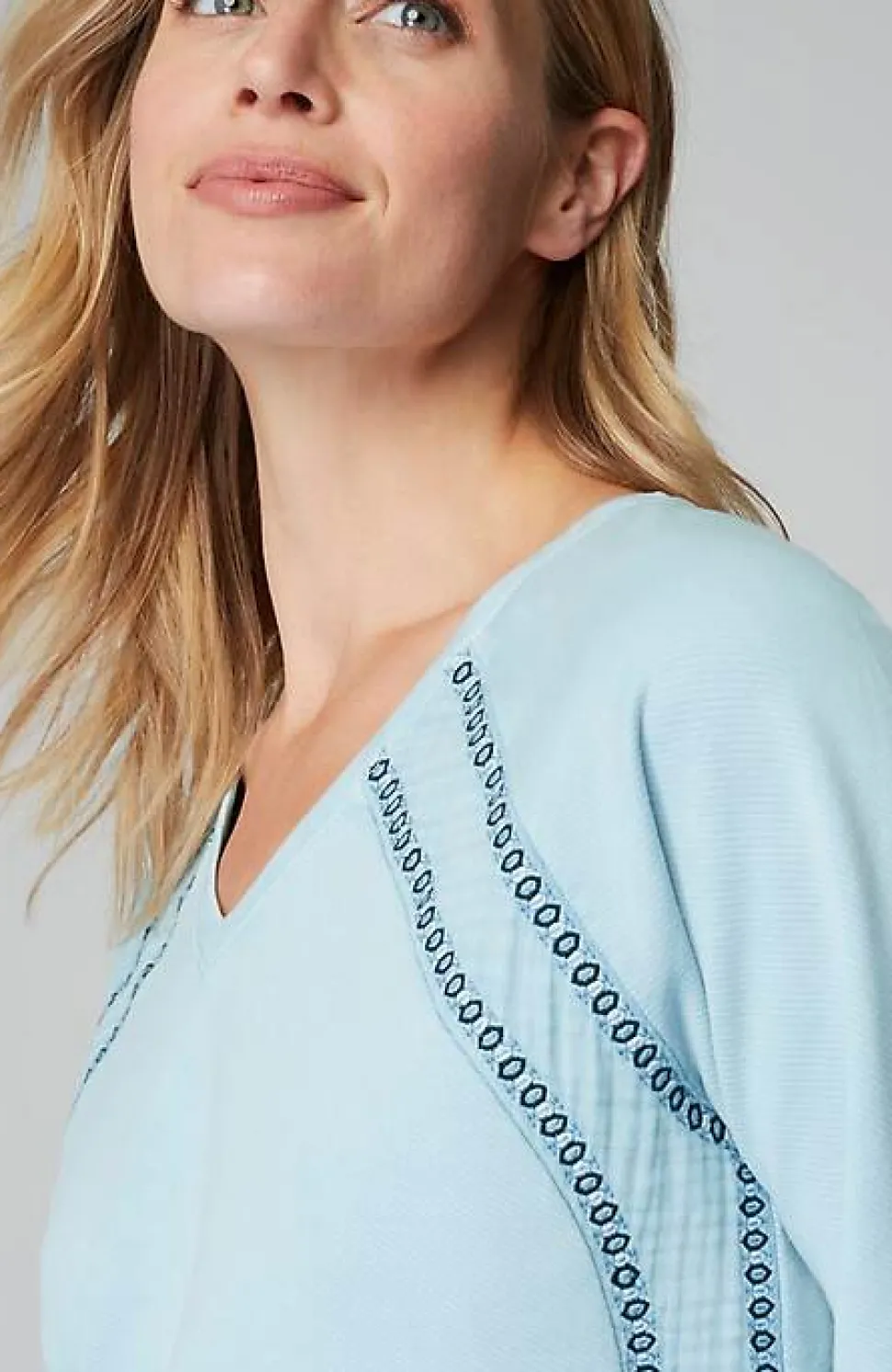 Fit French Terry Embroidered V-Neck Pullover | Jjill