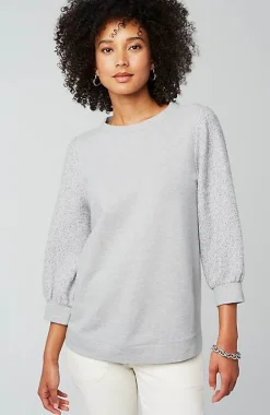 French Terry Textured-Sleeve Top | Jjill