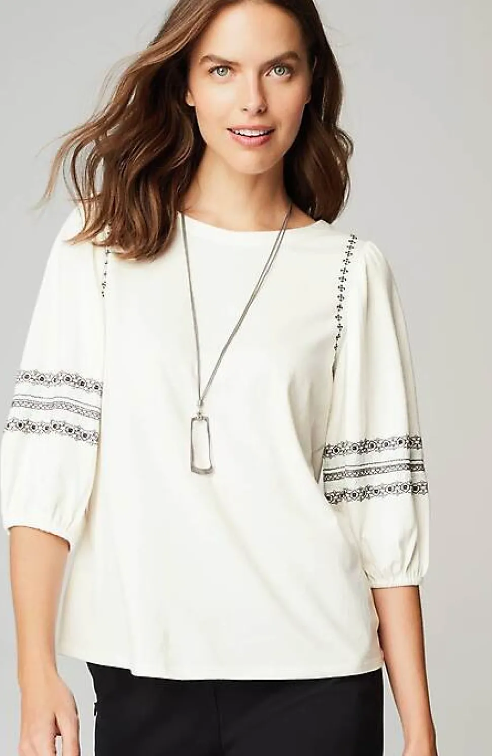 Geometrically Embroidered Top | Jjill