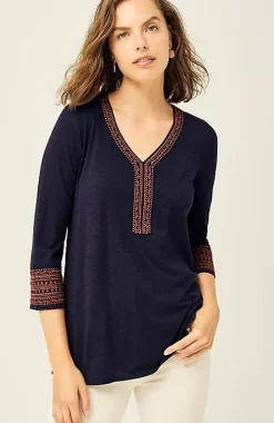 Geometrically Embroidered V-Neck Tunic | Jjill