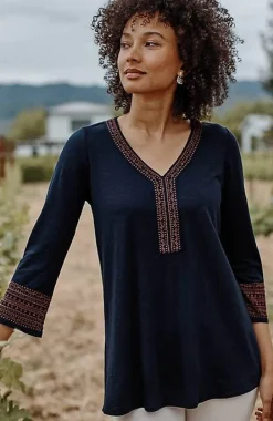 Geometrically Embroidered V-Neck Tunic | Jjill