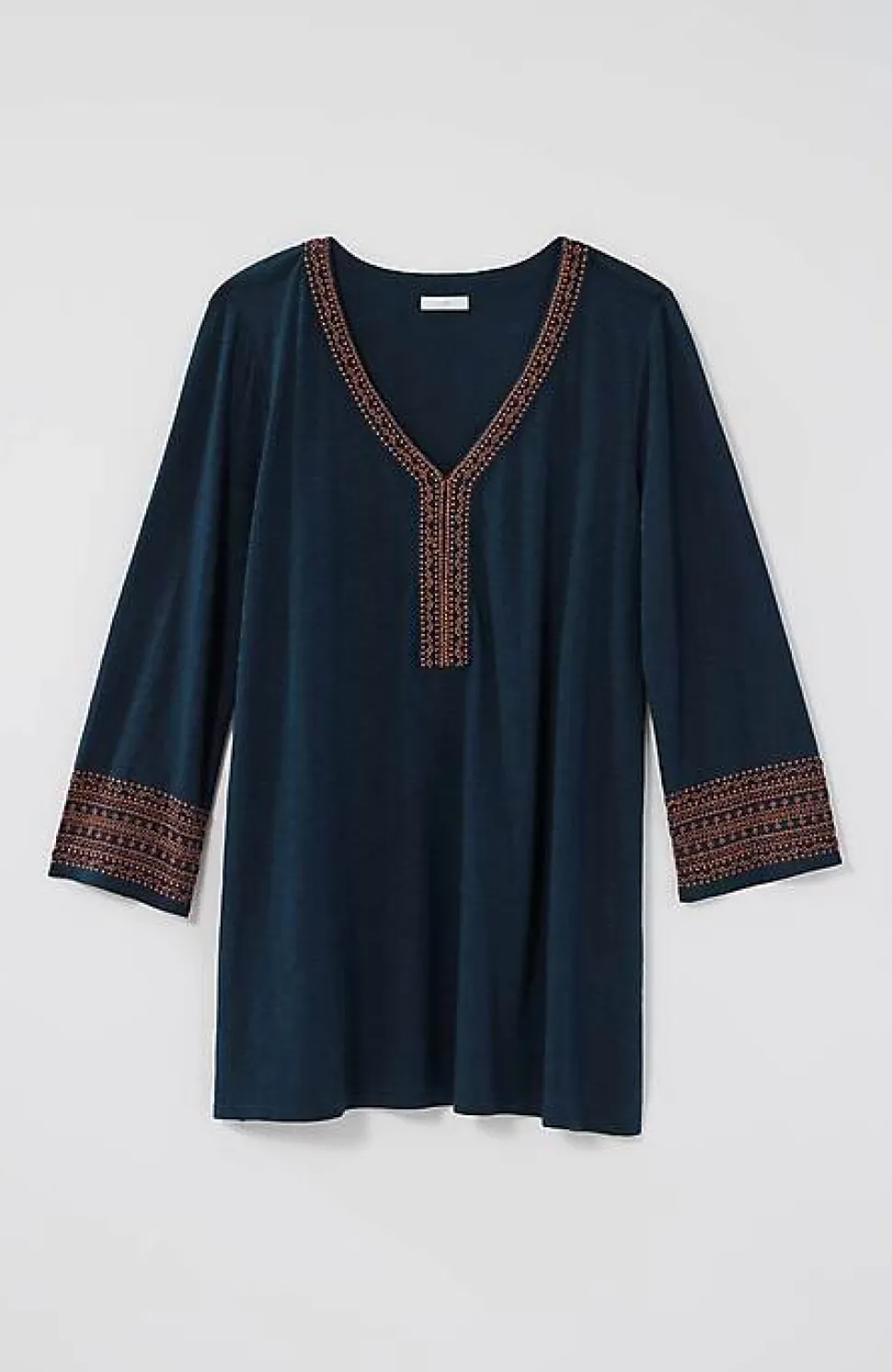 Geometrically Embroidered V-Neck Tunic | Jjill
