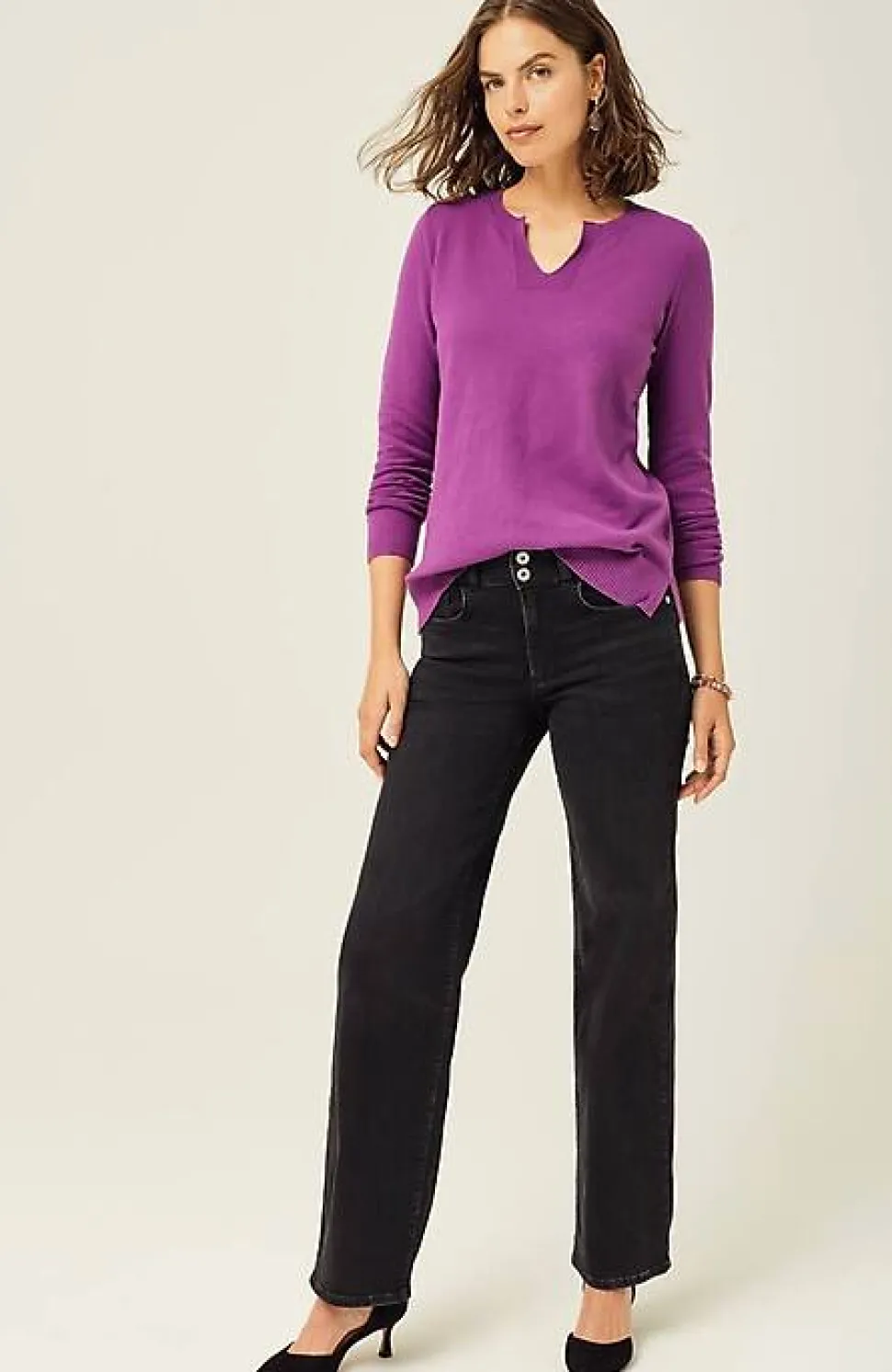 High-Rise Creased-Front Full-Leg Jeans | Jjill