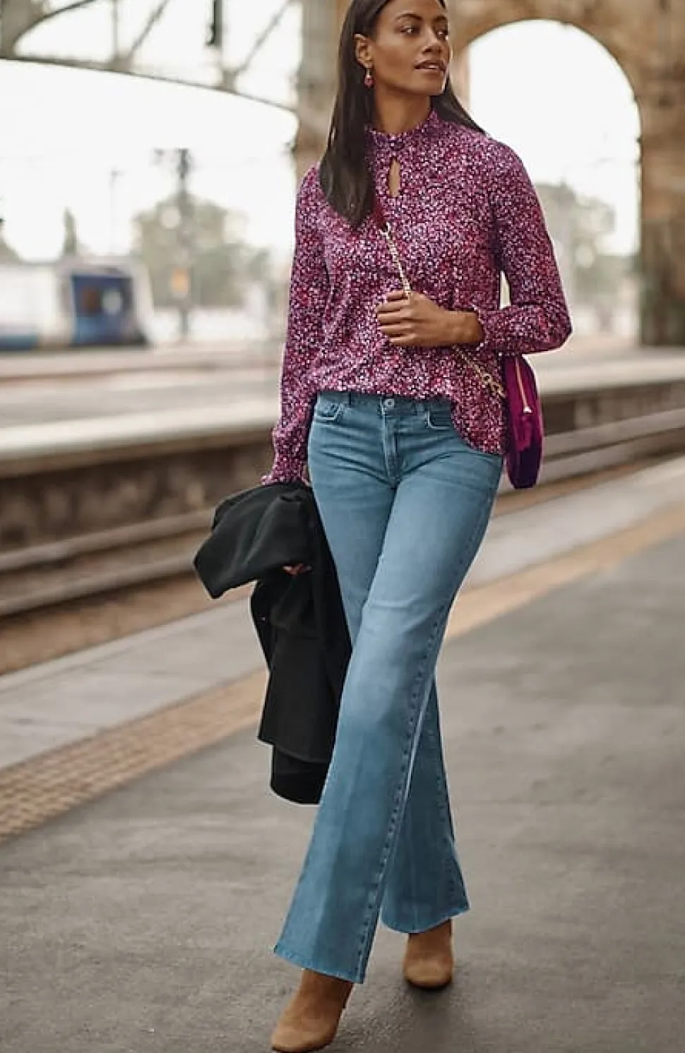 High-Rise Creased-Front Full-Leg Jeans | Jjill