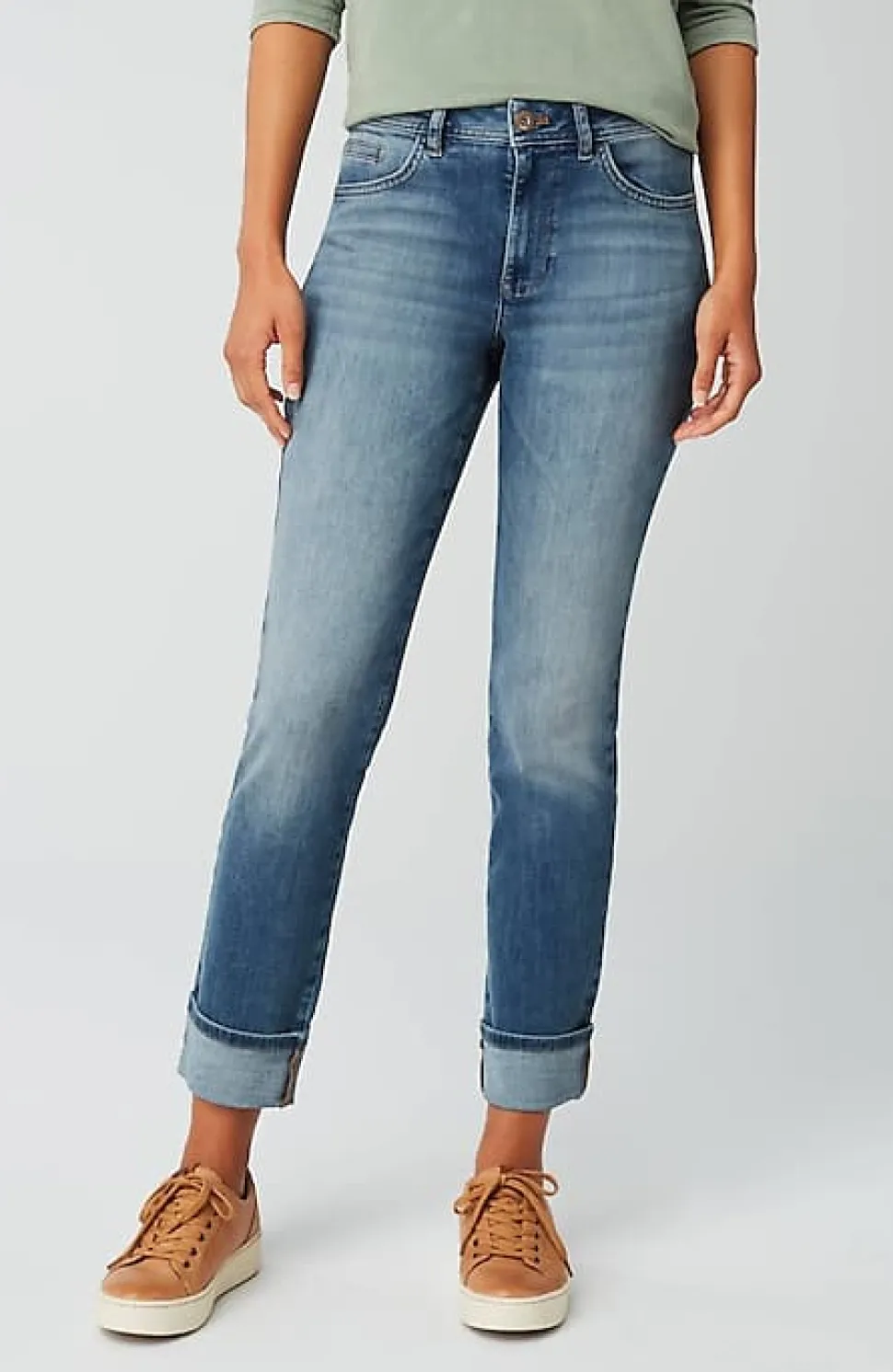 High-Rise Straight-Leg Cuffed Jeans | Jjill