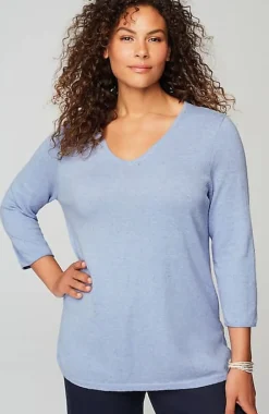 Lightweight Tweed V-Neck Sweater | Jjill