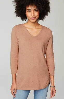 Lightweight Tweed V-Neck Sweater | Jjill