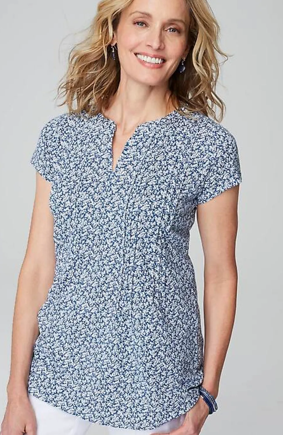 Linen-Blend Pintucked Tunic | Jjill