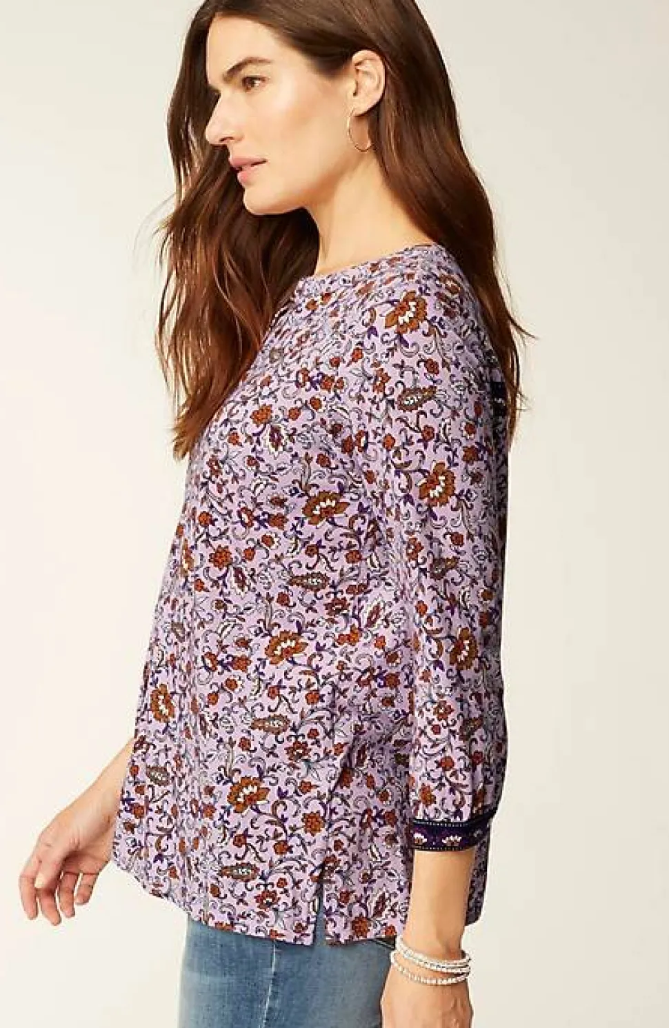Mixed-Florals Border-Printed Top | Jjill