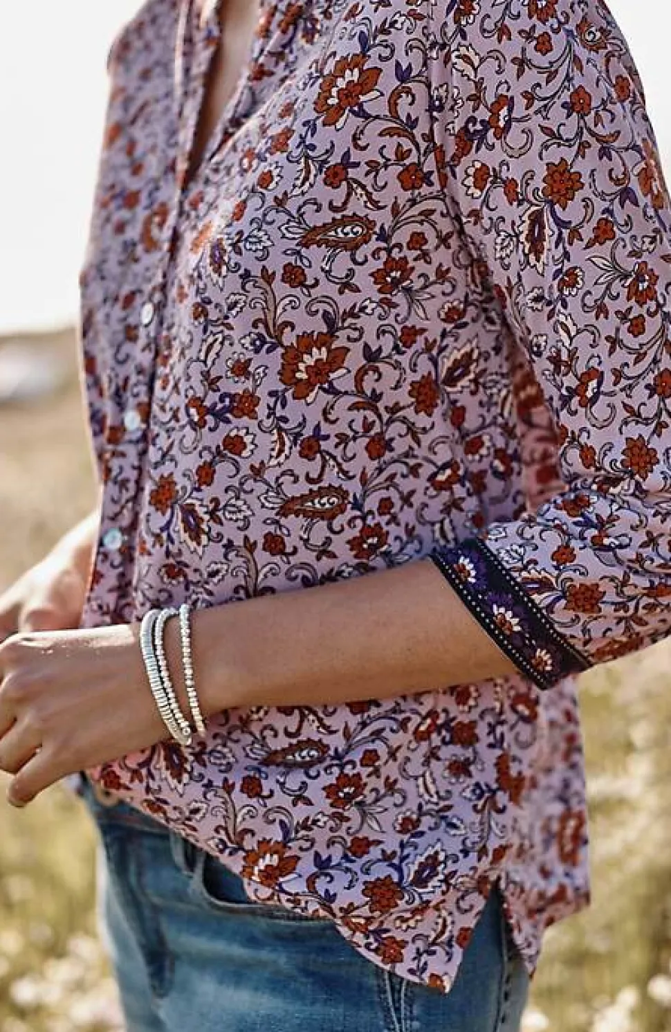Mixed-Florals Border-Printed Top | Jjill