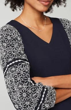 Mixed-Media Embroidered-Sleeve Top | Jjill