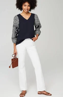 Mixed-Media Embroidered-Sleeve Top | Jjill