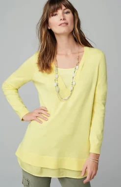 Mixed-Media Layered V-Neck Sweater | Jjill