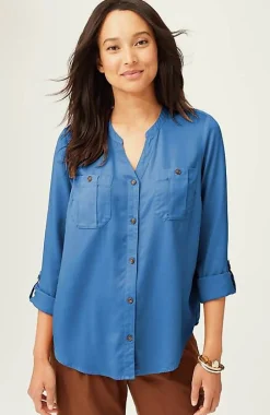 Overdyed Button-Front Camp Shirt | Jjill