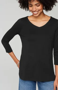 Pima 3/4-Sleeve V-Neck Tee | Jjill