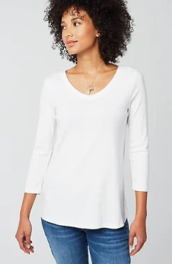 Pima 3/4-Sleeve V-Neck Tee | Jjill