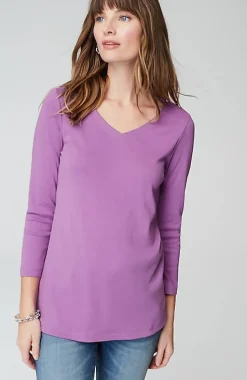 Pima 3/4-Sleeve V-Neck Tee | Jjill