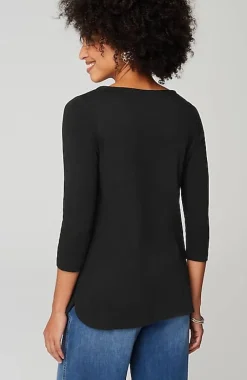 Pima 3/4-Sleeve V-Neck Tee | Jjill