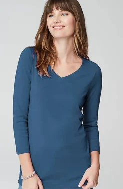 Pima 3/4-Sleeve V-Neck Tee | Jjill