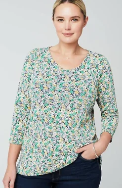 Pima 3/4-Sleeve V-Neck Tee | Jjill