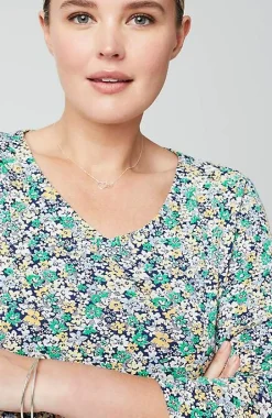 Pima 3/4-Sleeve V-Neck Tee | Jjill