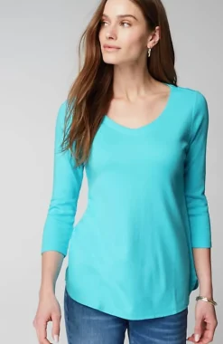 Pima 3/4-Sleeve V-Neck Tee | Jjill