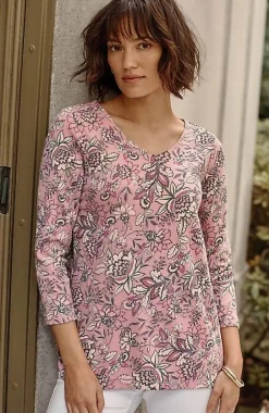 Pima 3/4-Sleeve V-Neck Tee | Jjill