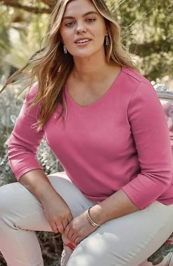 Pima 3/4-Sleeve V-Neck Tee | Jjill