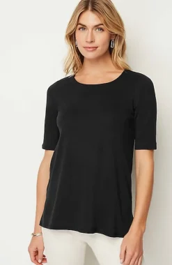 Pima-Slub Scoop-Neck Side-Slit Tee | Jjill