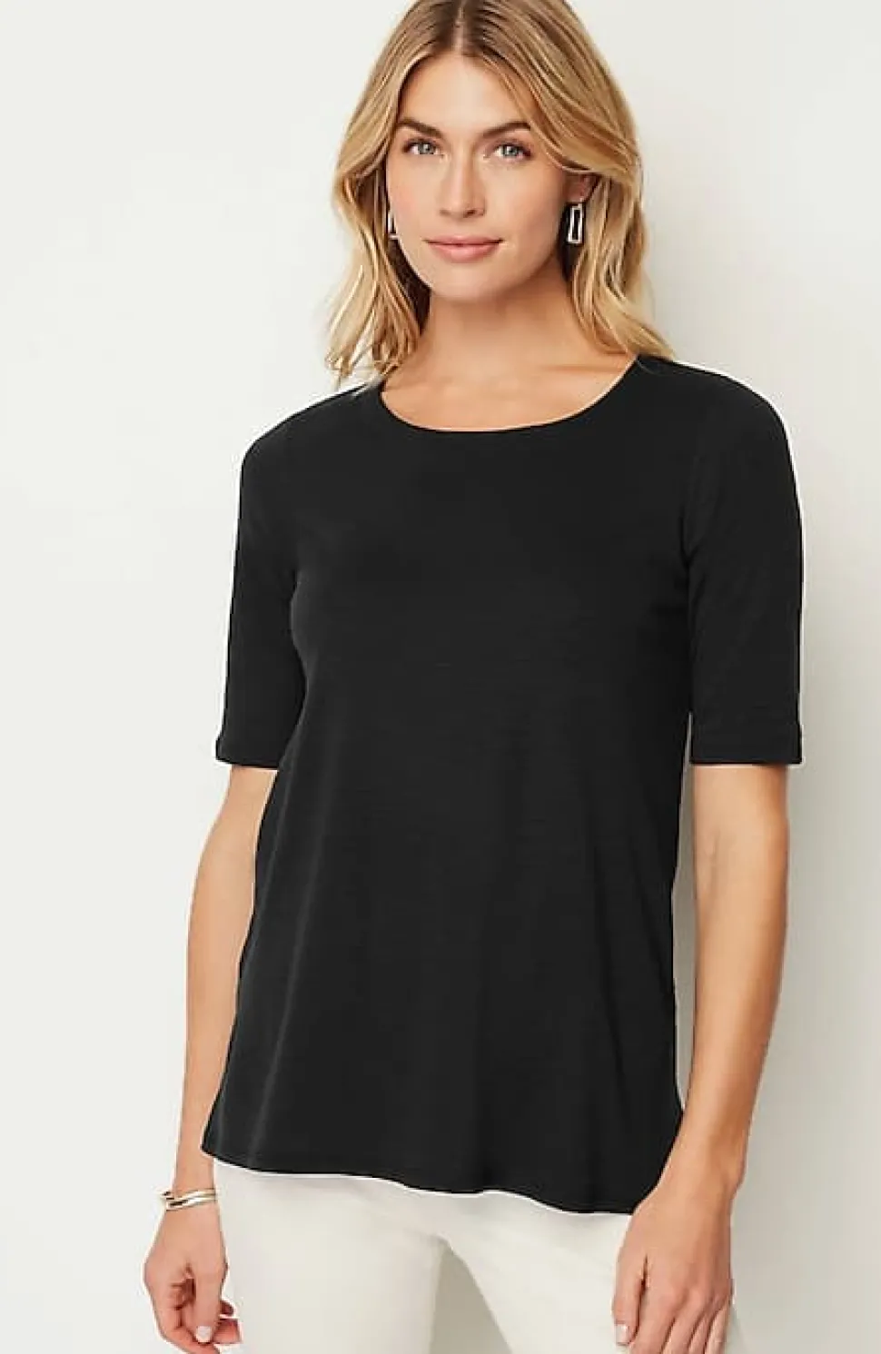 Pima-Slub Scoop-Neck Side-Slit Tee | Jjill
