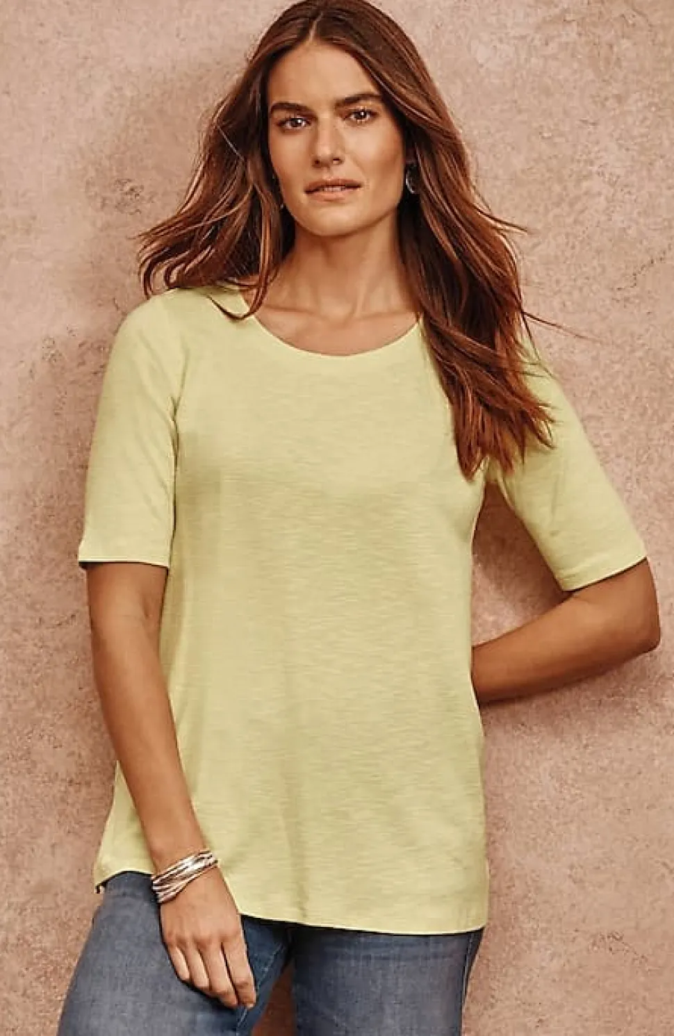 Pima-Slub Scoop-Neck Side-Slit Tee | Jjill