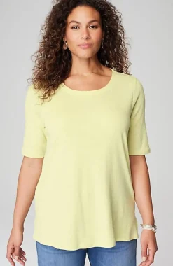 Pima-Slub Scoop-Neck Side-Slit Tee | Jjill