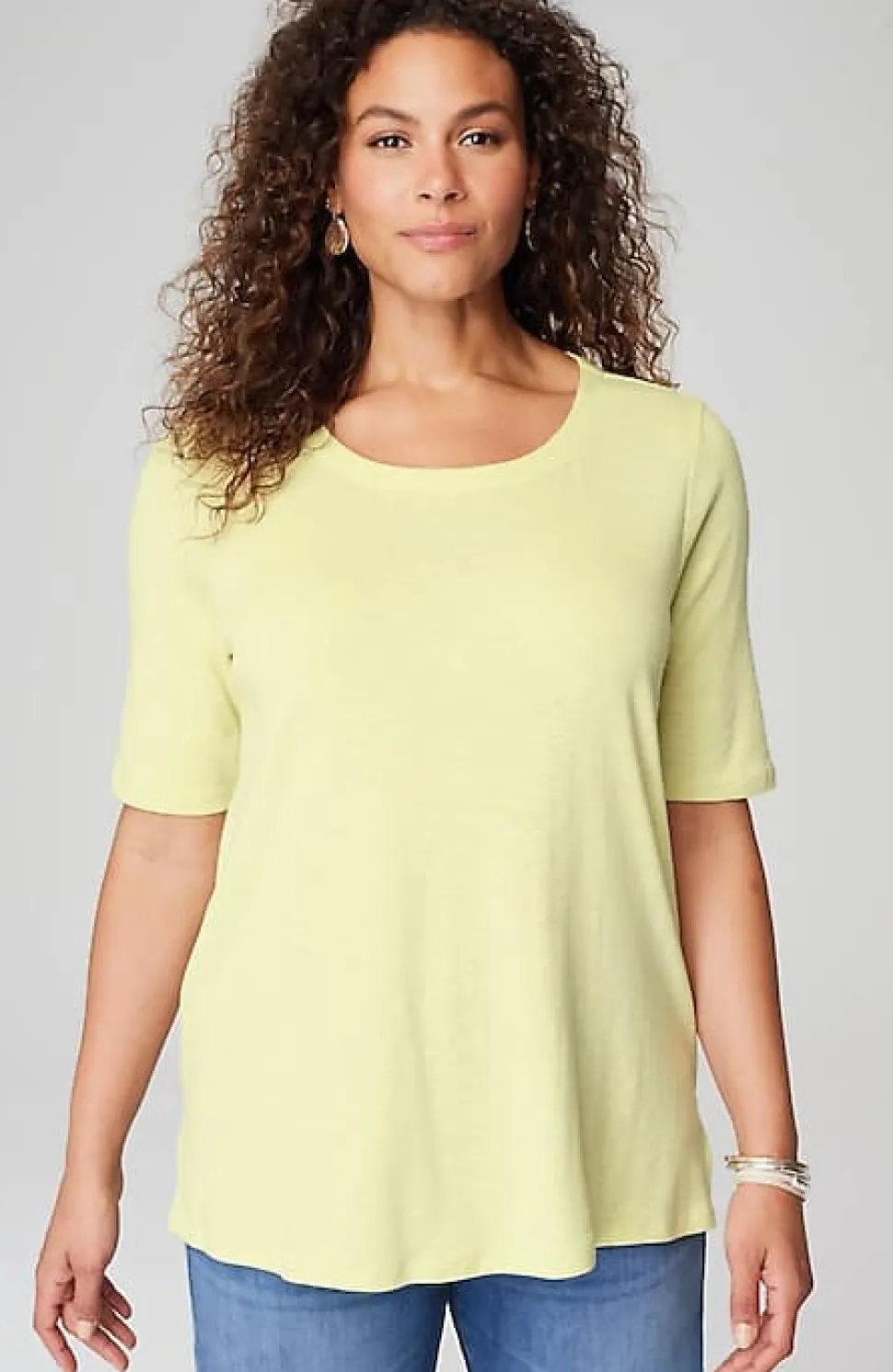 Pima-Slub Scoop-Neck Side-Slit Tee | Jjill