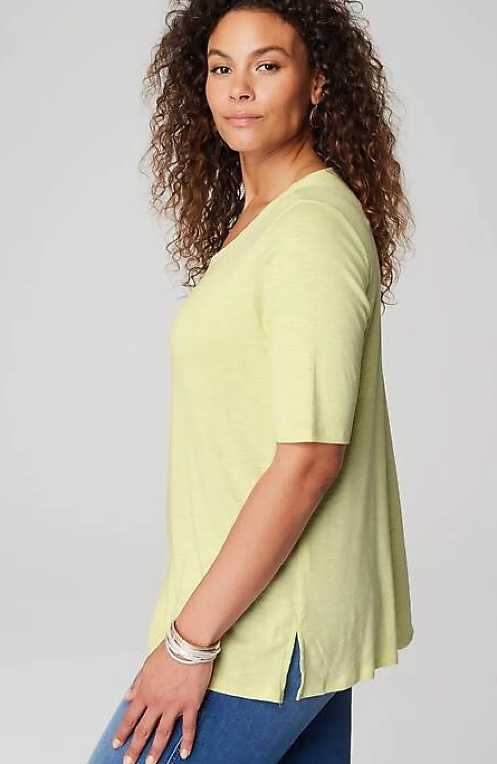 Pima-Slub Scoop-Neck Side-Slit Tee | Jjill