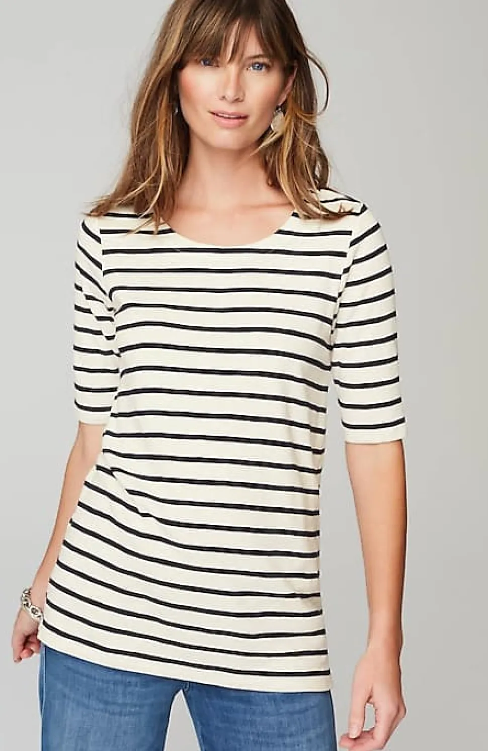 Pima-Slub Scoop-Neck Side-Slit Tee | Jjill