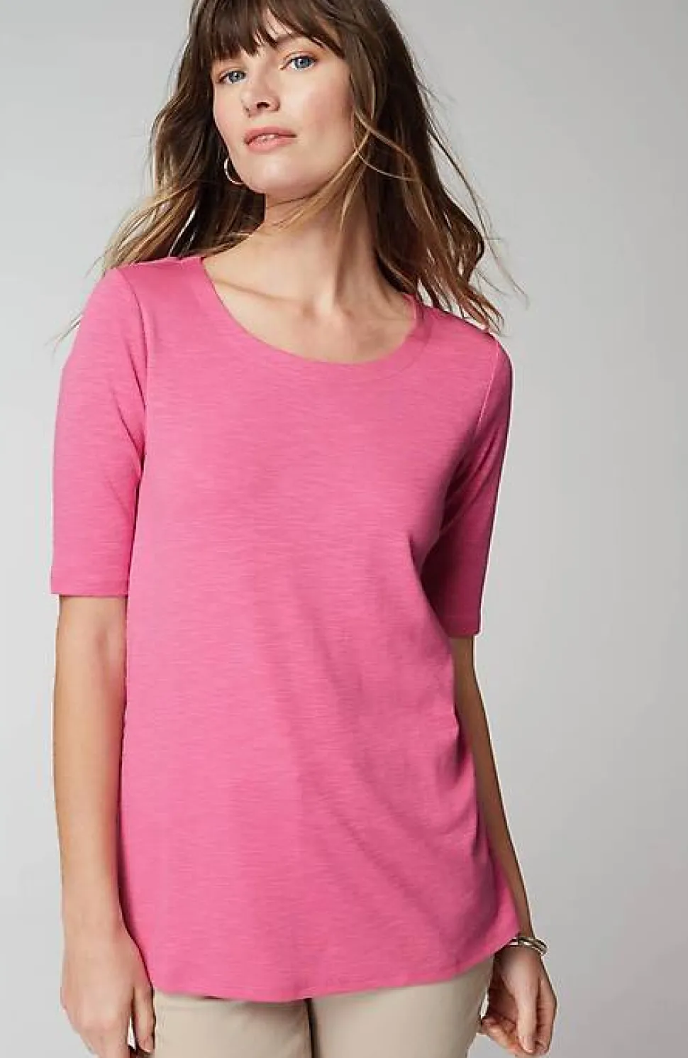 Pima-Slub Scoop-Neck Side-Slit Tee | Jjill