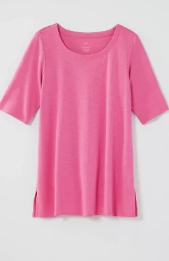 Pima-Slub Scoop-Neck Side-Slit Tee | Jjill