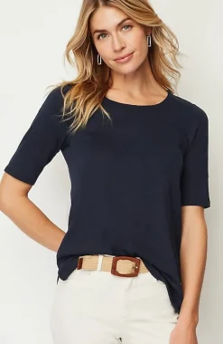 Pima-Slub Scoop-Neck Side-Slit Tee | Jjill