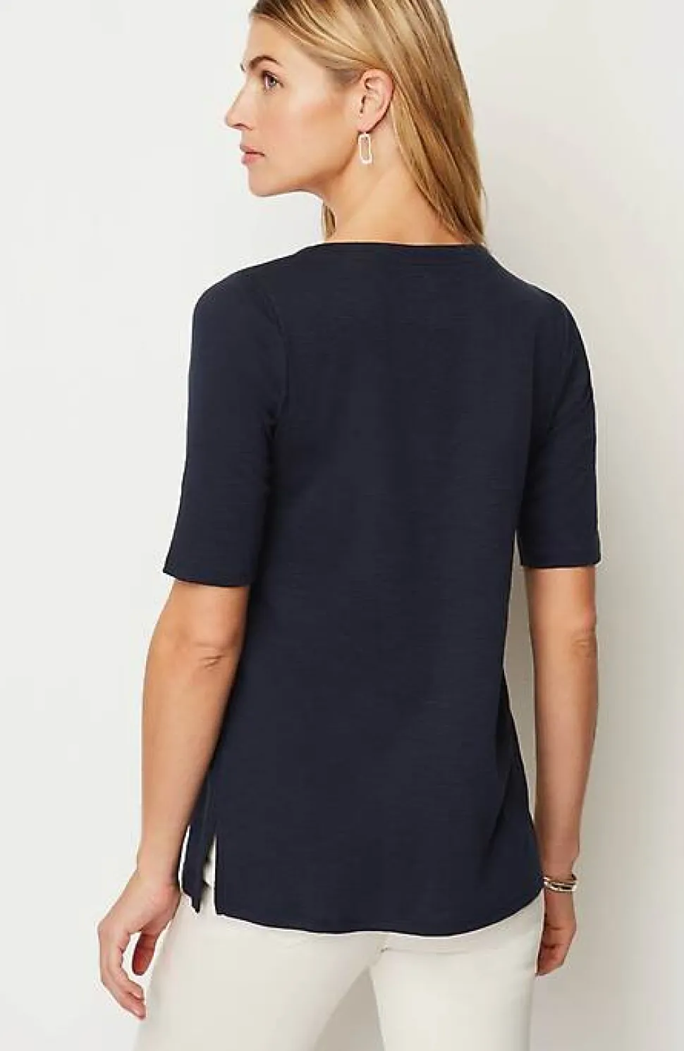 Pima-Slub Scoop-Neck Side-Slit Tee | Jjill