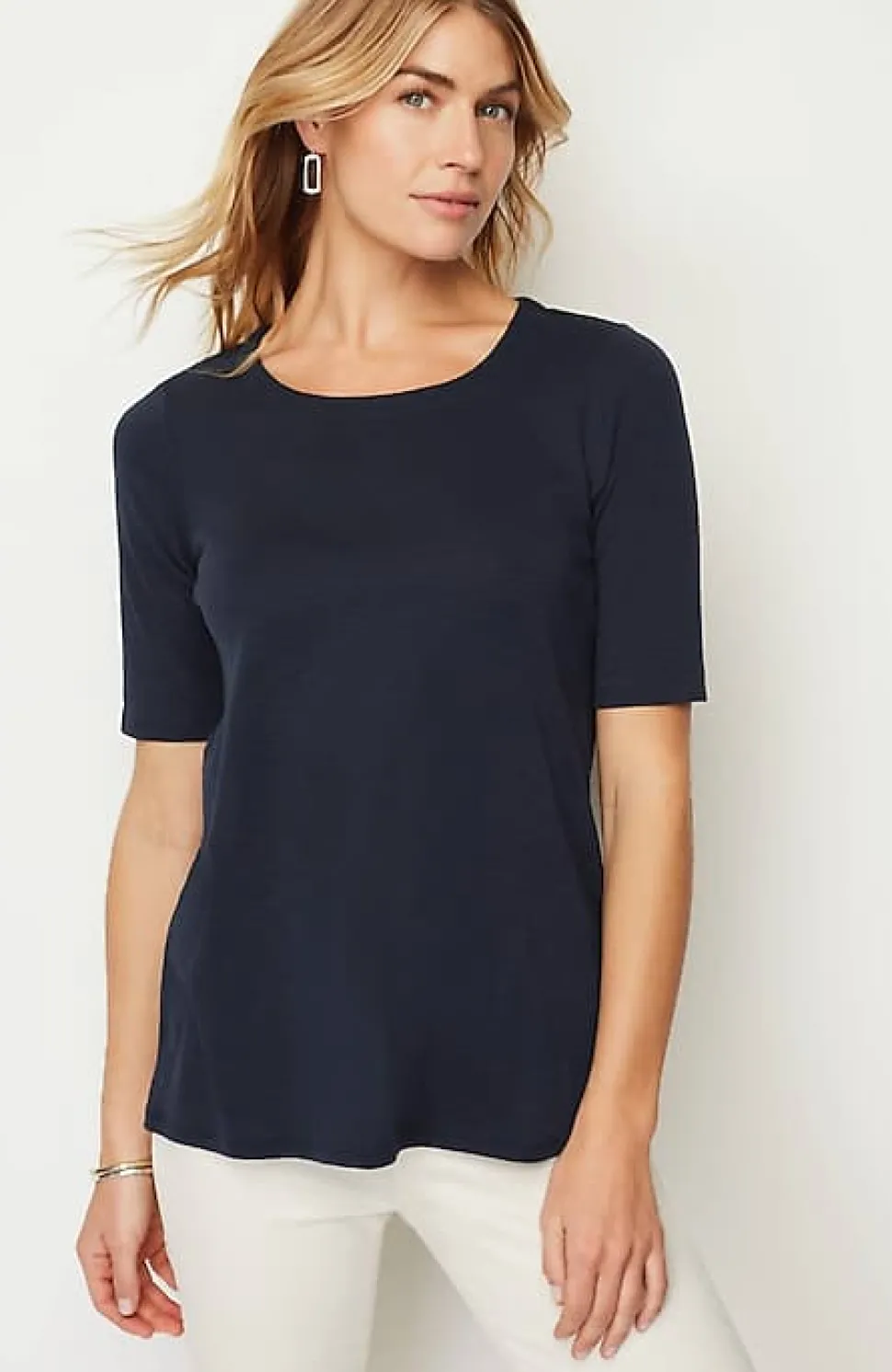 Pima-Slub Scoop-Neck Side-Slit Tee | Jjill