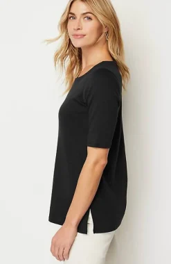 Pima-Slub Scoop-Neck Side-Slit Tee | Jjill