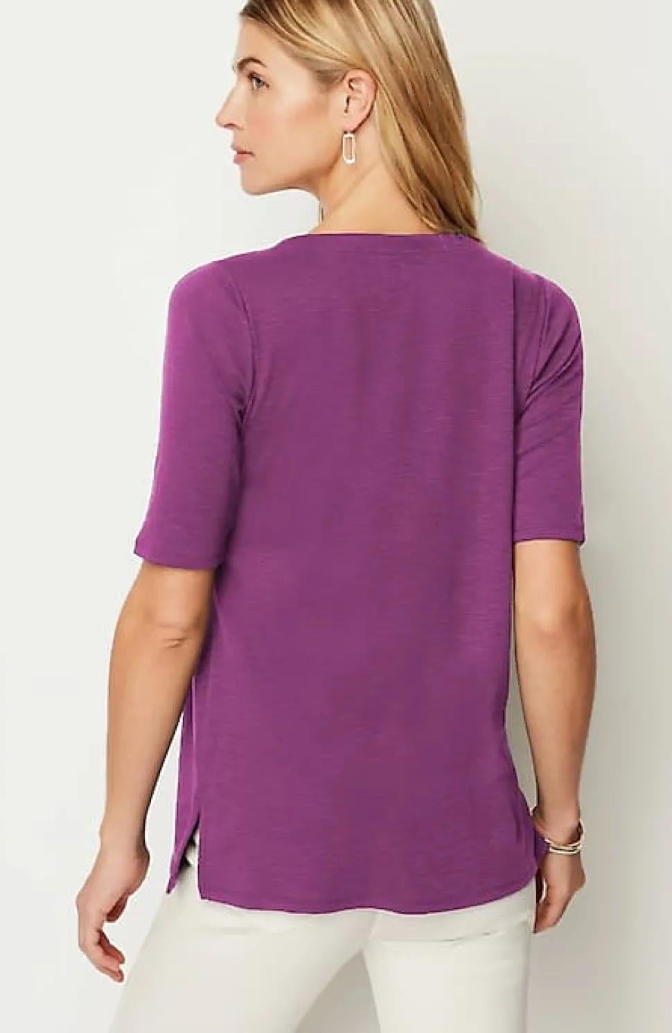Pima-Slub Scoop-Neck Side-Slit Tee | Jjill