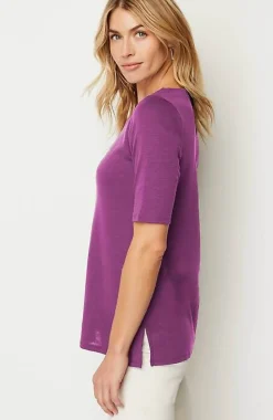 Pima-Slub Scoop-Neck Side-Slit Tee | Jjill