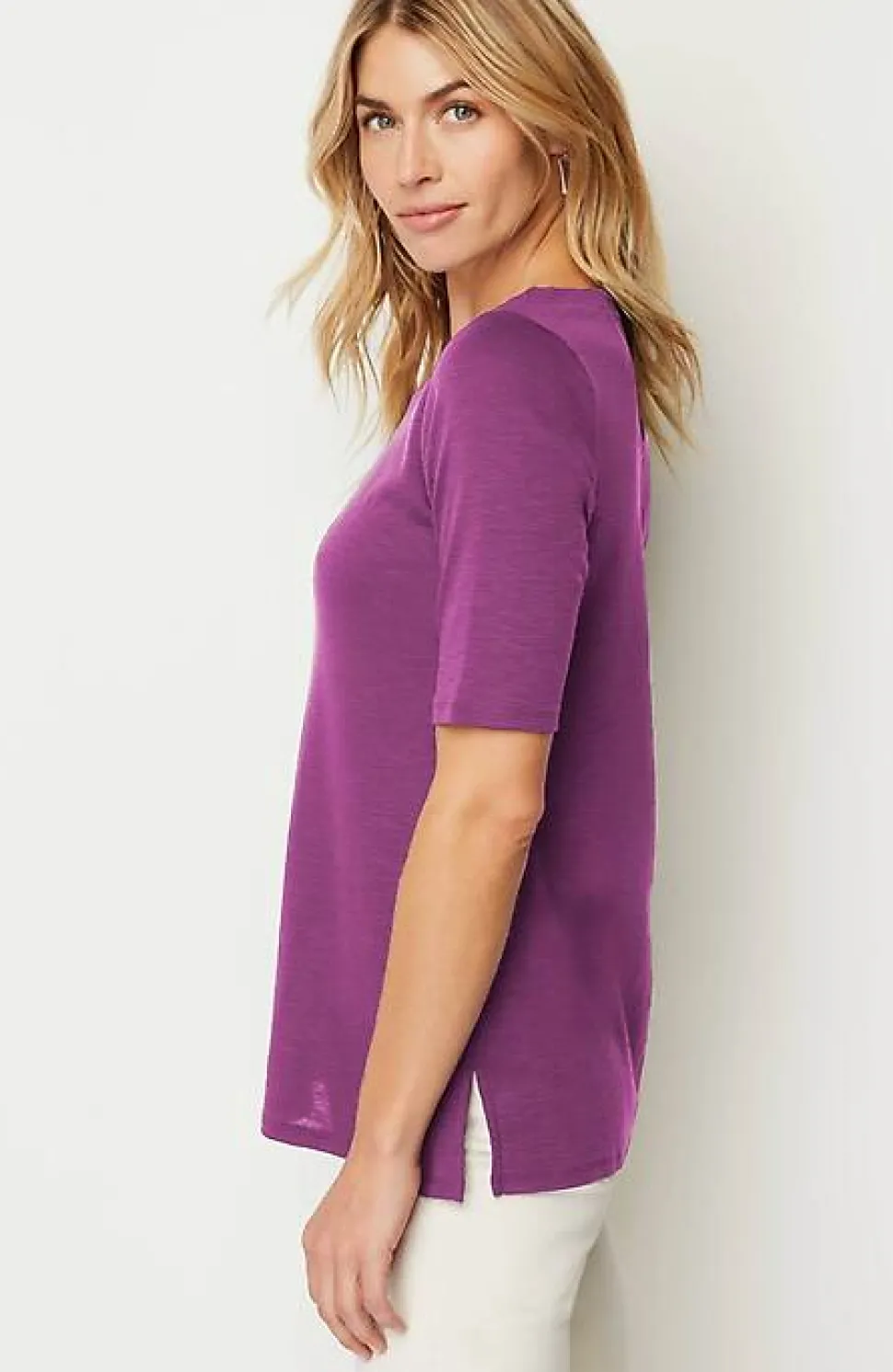 Pima-Slub Scoop-Neck Side-Slit Tee | Jjill
