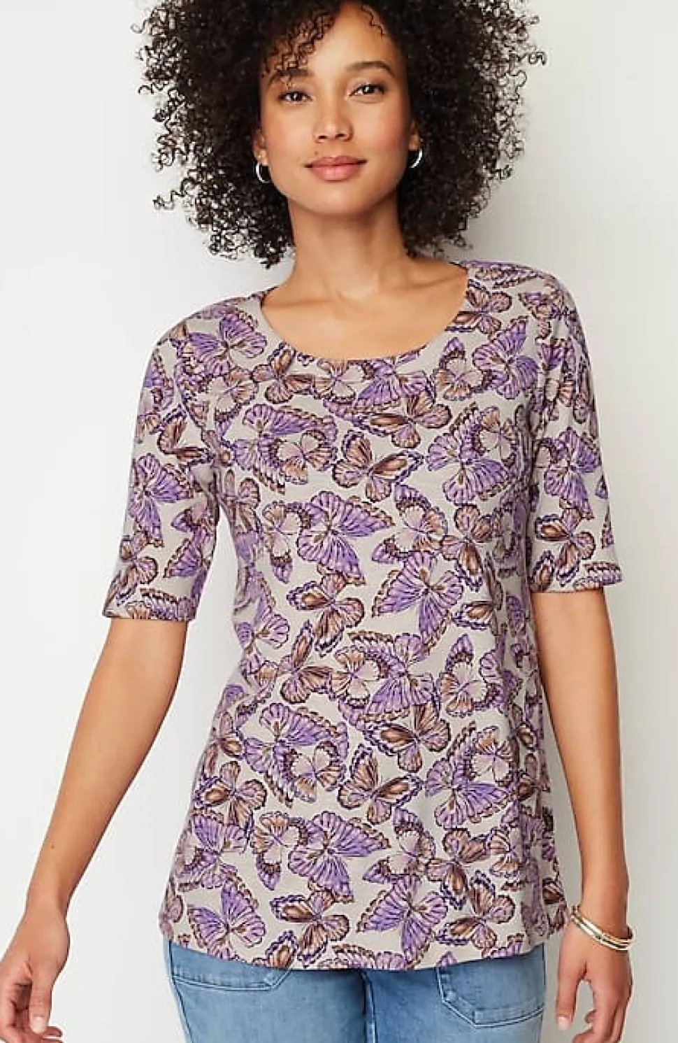 Pima-Slub Scoop-Neck Side-Slit Tee | Jjill