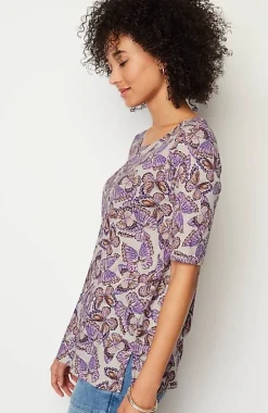 Pima-Slub Scoop-Neck Side-Slit Tee | Jjill