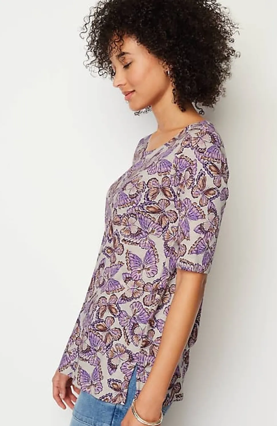 Pima-Slub Scoop-Neck Side-Slit Tee | Jjill