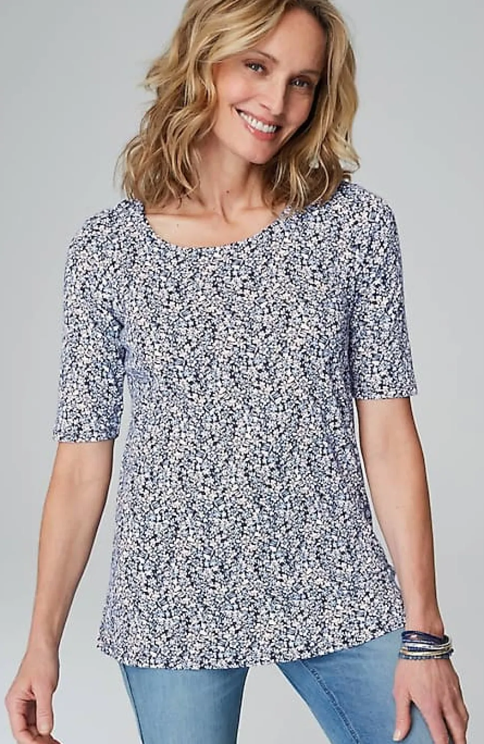 Pima-Slub Scoop-Neck Side-Slit Tee | Jjill
