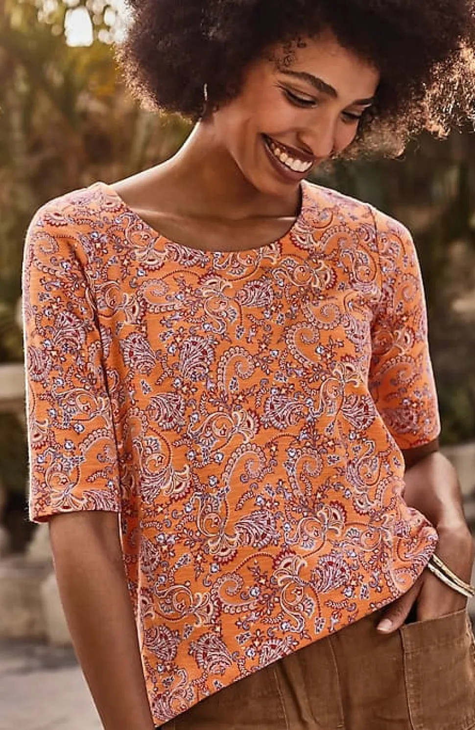 Pima-Slub Scoop-Neck Side-Slit Tee | Jjill