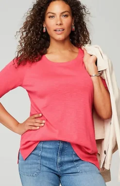 Pima-Slub Scoop-Neck Side-Slit Tee | Jjill